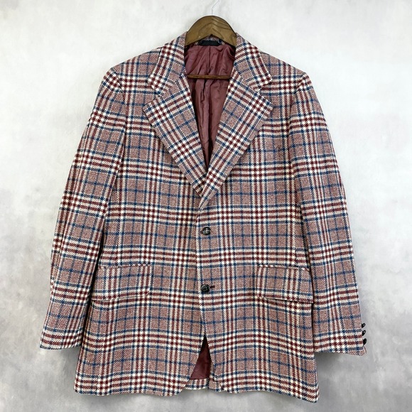 Vintage 70s Cricketeer Men Plaid Sport Coat Academia Check Tweed Classic Hipster